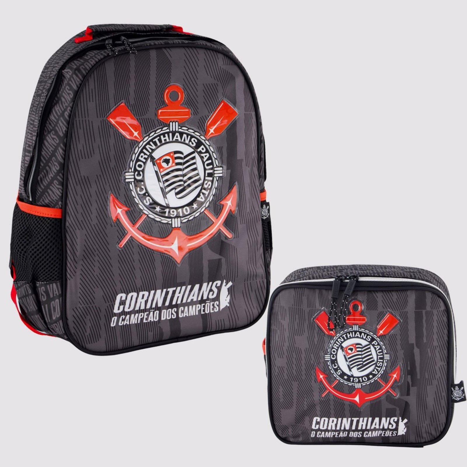 Infantil - Kit Mochila Juvenil e Lancheira Corinthians Cinza