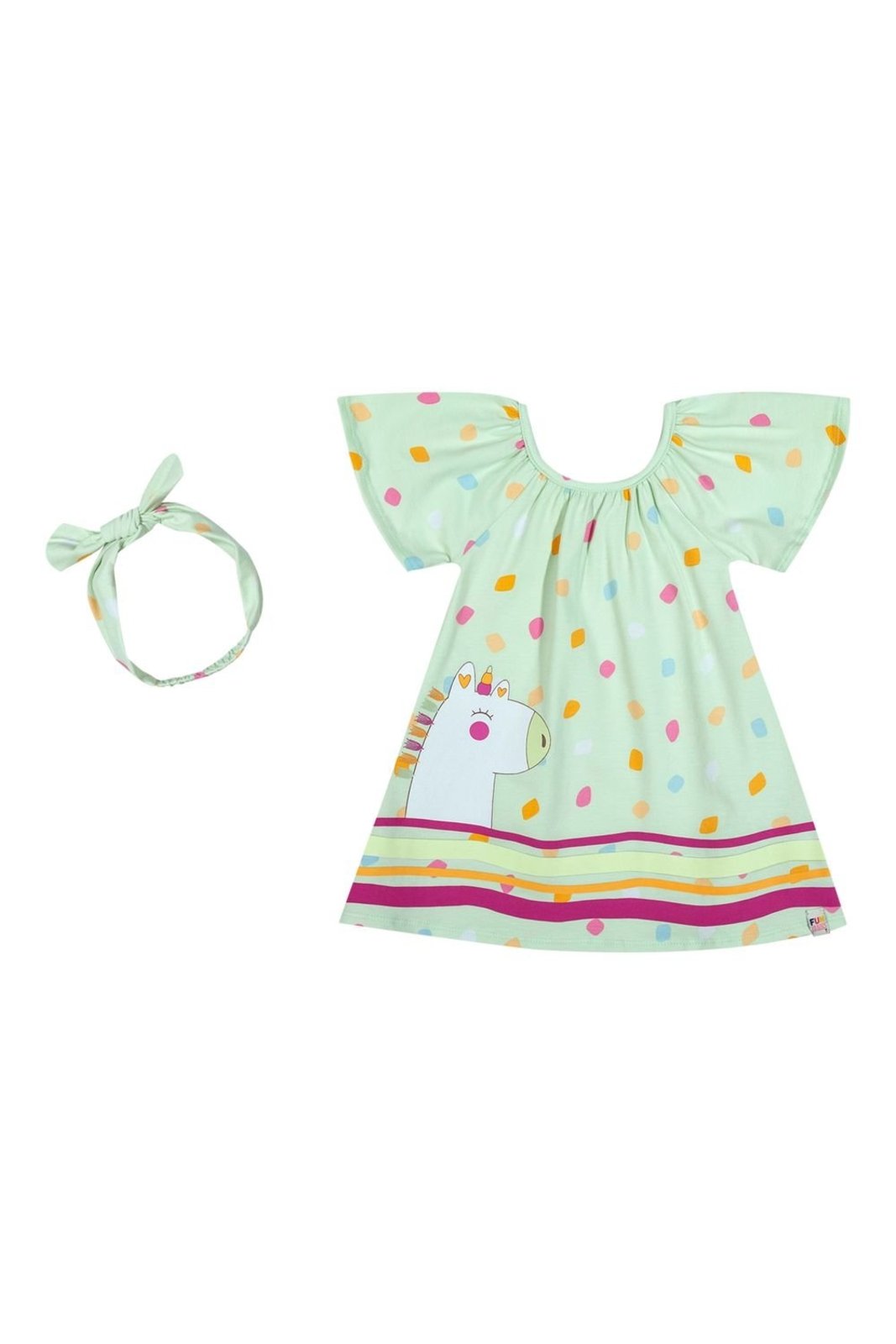 Vista 2 Infantil - Vestido Menina Com Faixa Para Cabelo Elian verde Elian verde