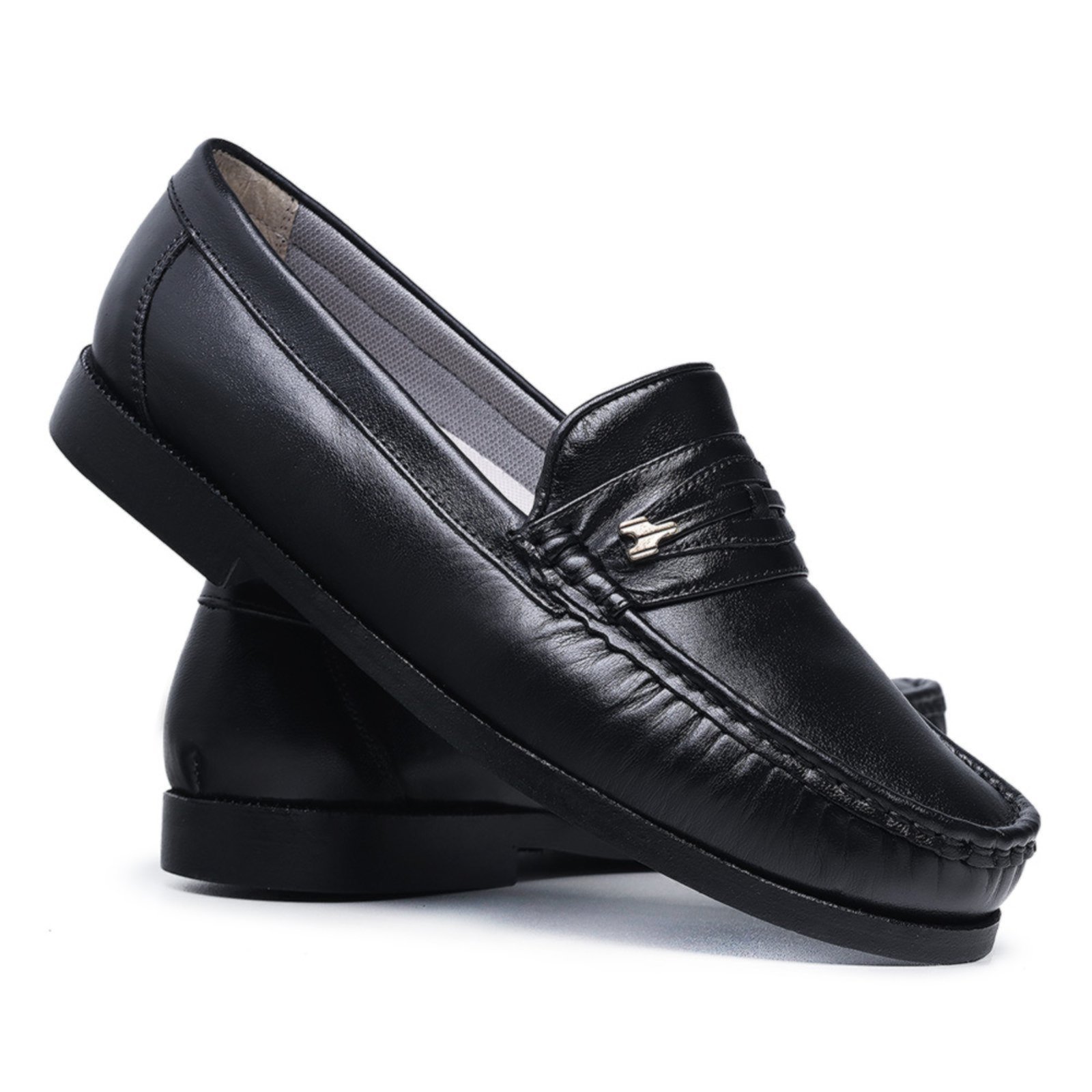 Sapato Mocassim Masculino De Couro Médico Enfermeiro Macio Leve Schiareli 1018 Preto