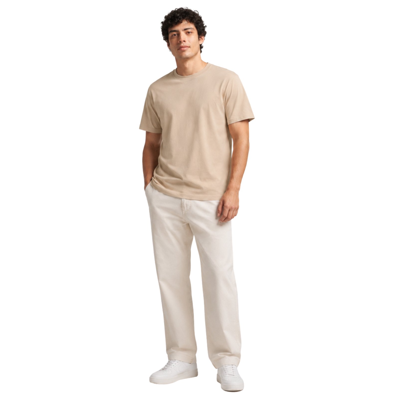 Camiseta Básica Masculina Casual Slim Fitness - Bege