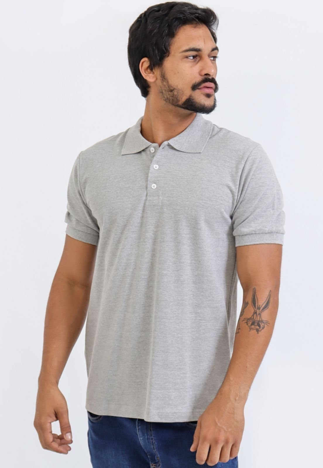 Camisa Polo Masculina Basica Casuals Rute Paula Cinza