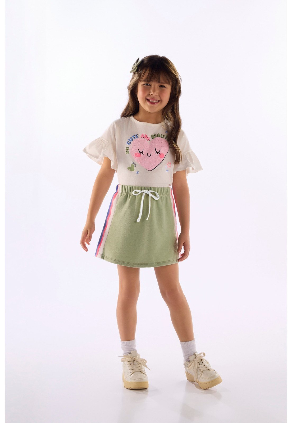 Infantil - Conjunto Blusa Short-Saia Quimby Branco
