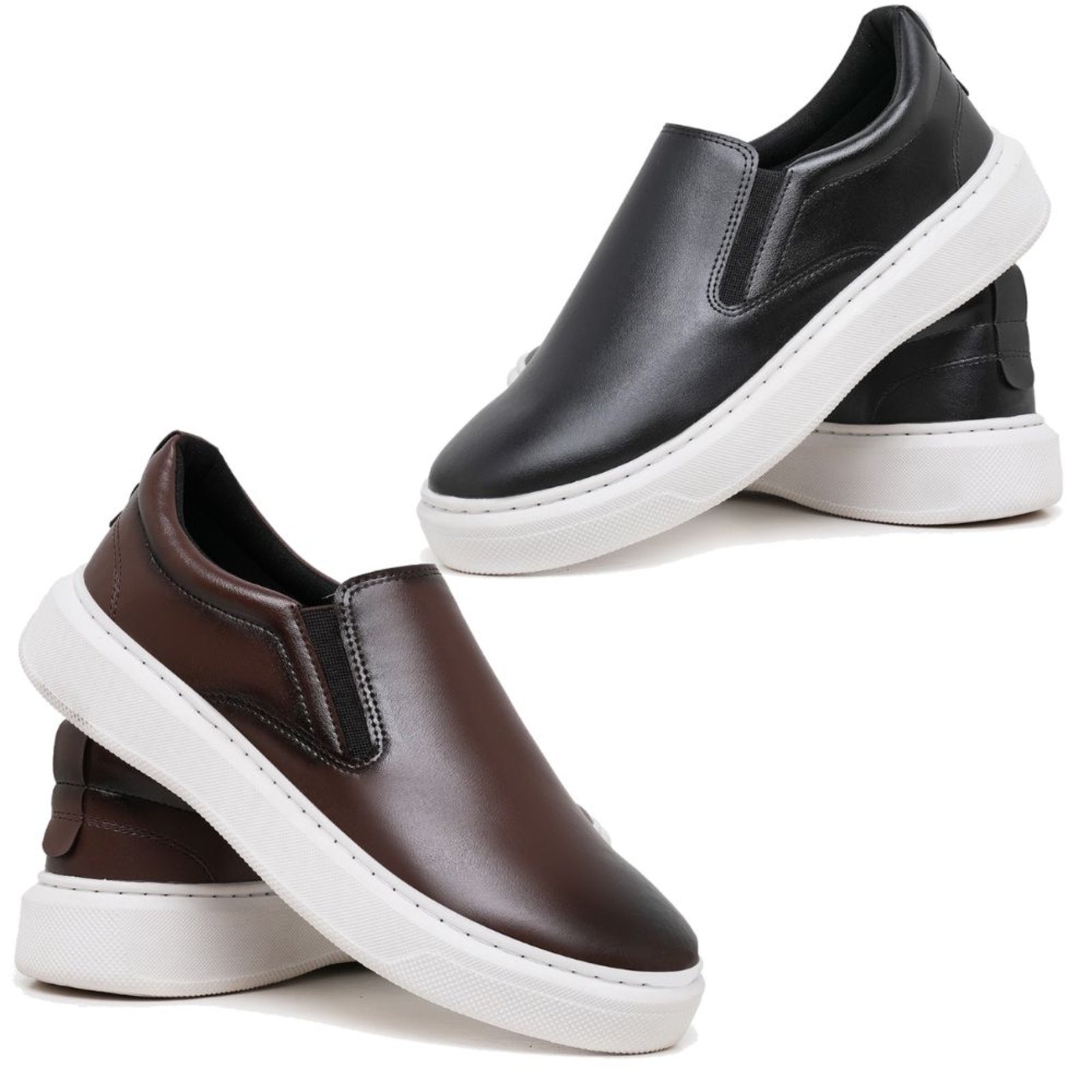 Kit 2 Slip On Tenis Iate Masculino Casual Moderno Confortavel Preto e Marrom