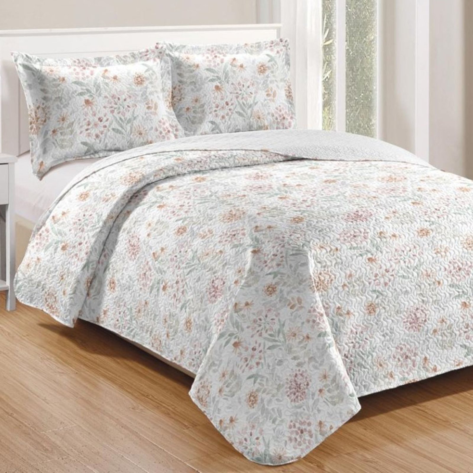 Kit Cobre Leito Colcha Casa Scarpa Mix Queen Estampado Dupla Face Floral 3 Peças - Joice