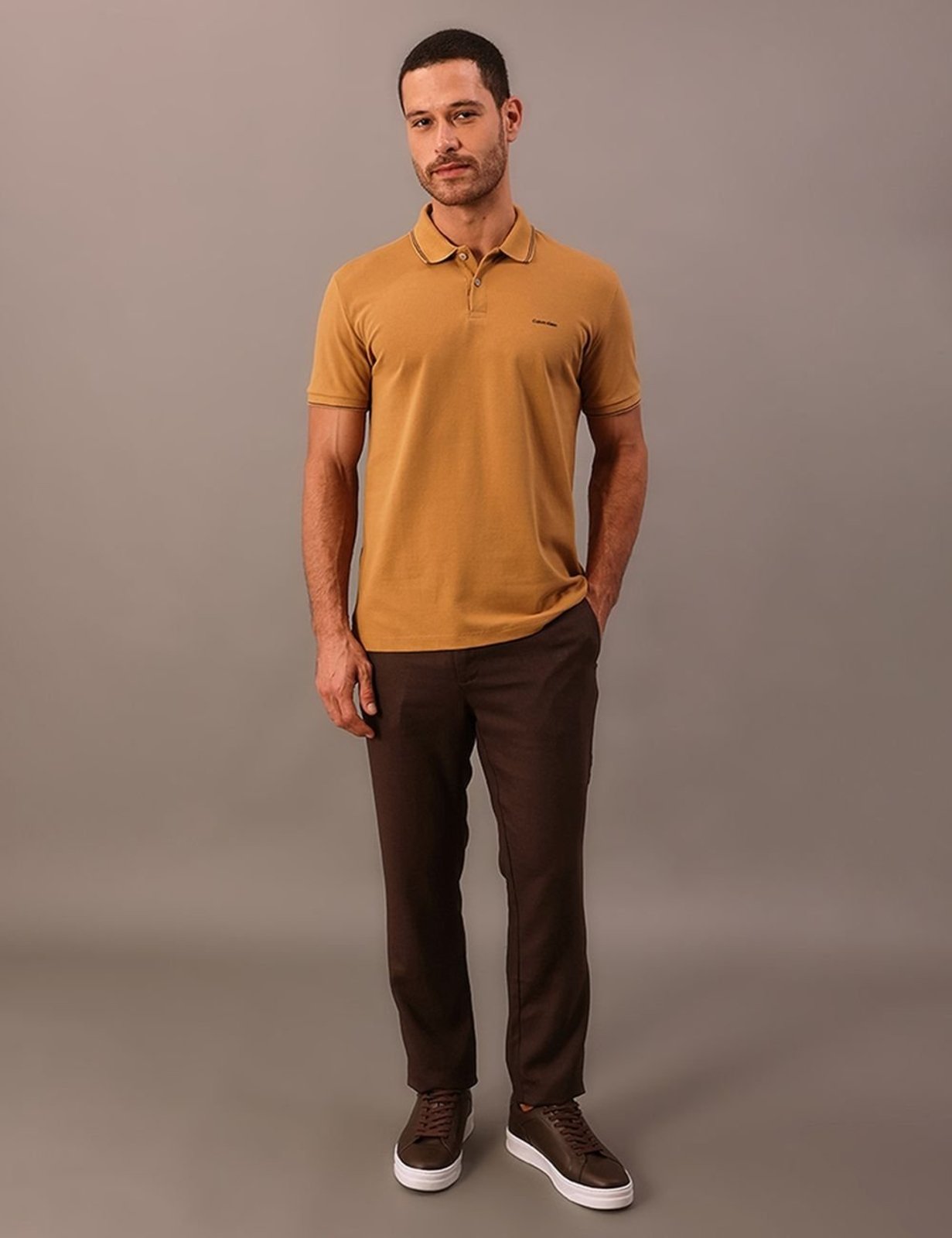 Polo Manga Curta Regular Basica Com Friso - Havana Calvin Klein Jeans