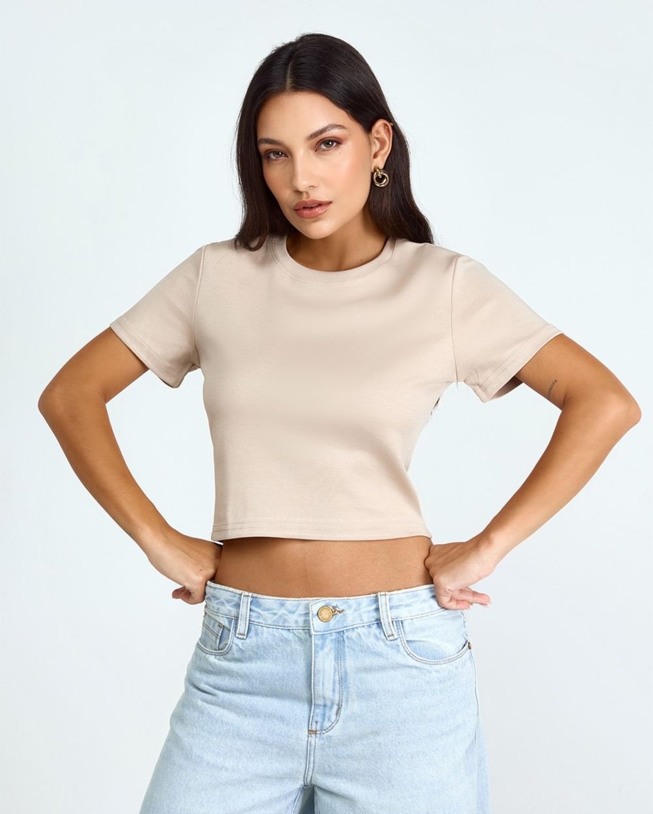 Blusa Cropped Feminina Premium 90273 Bege Consciência
