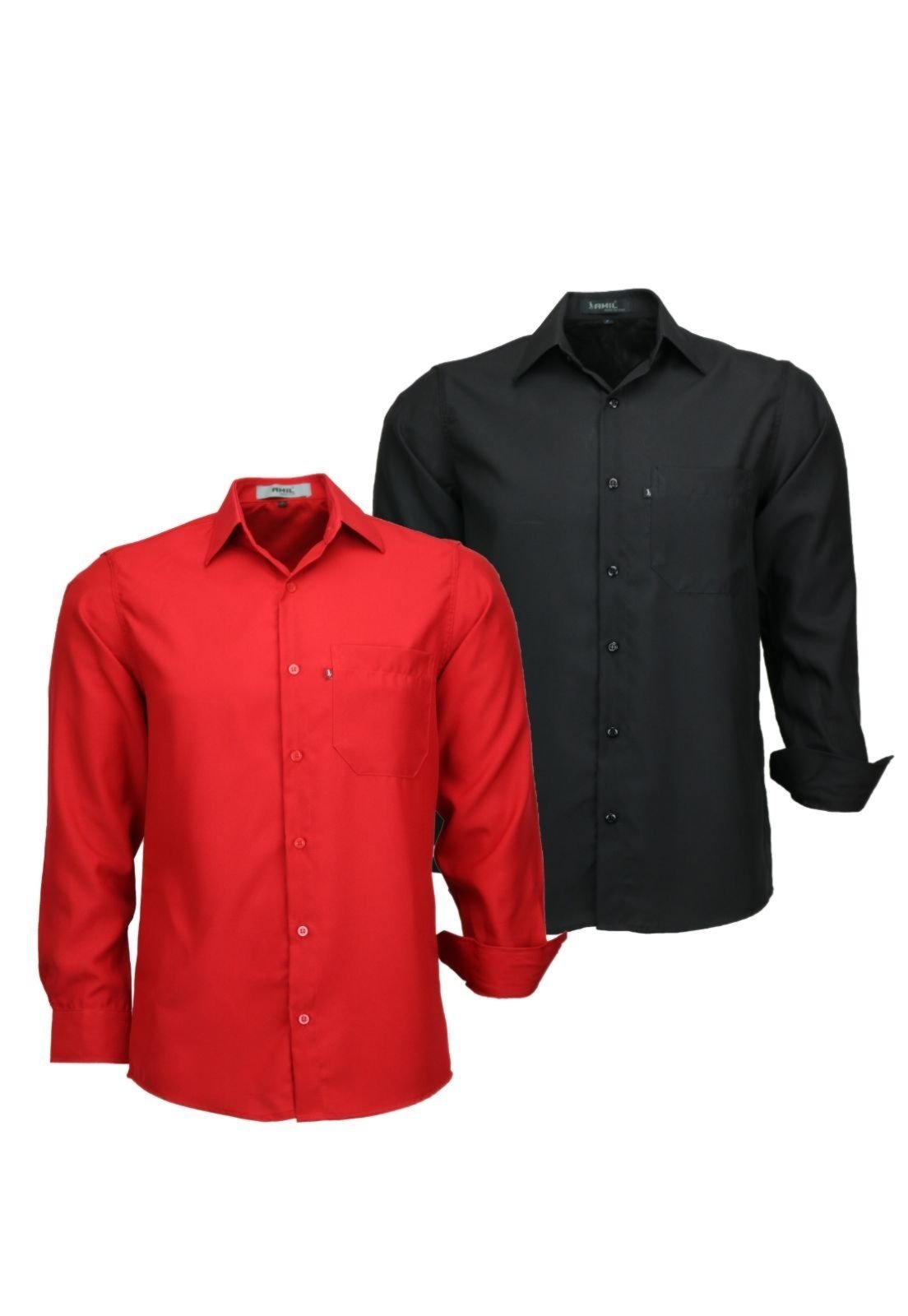 Kit 2 Camisas Manga Longa Poliéster Clássica 832 Vermelho e Preto