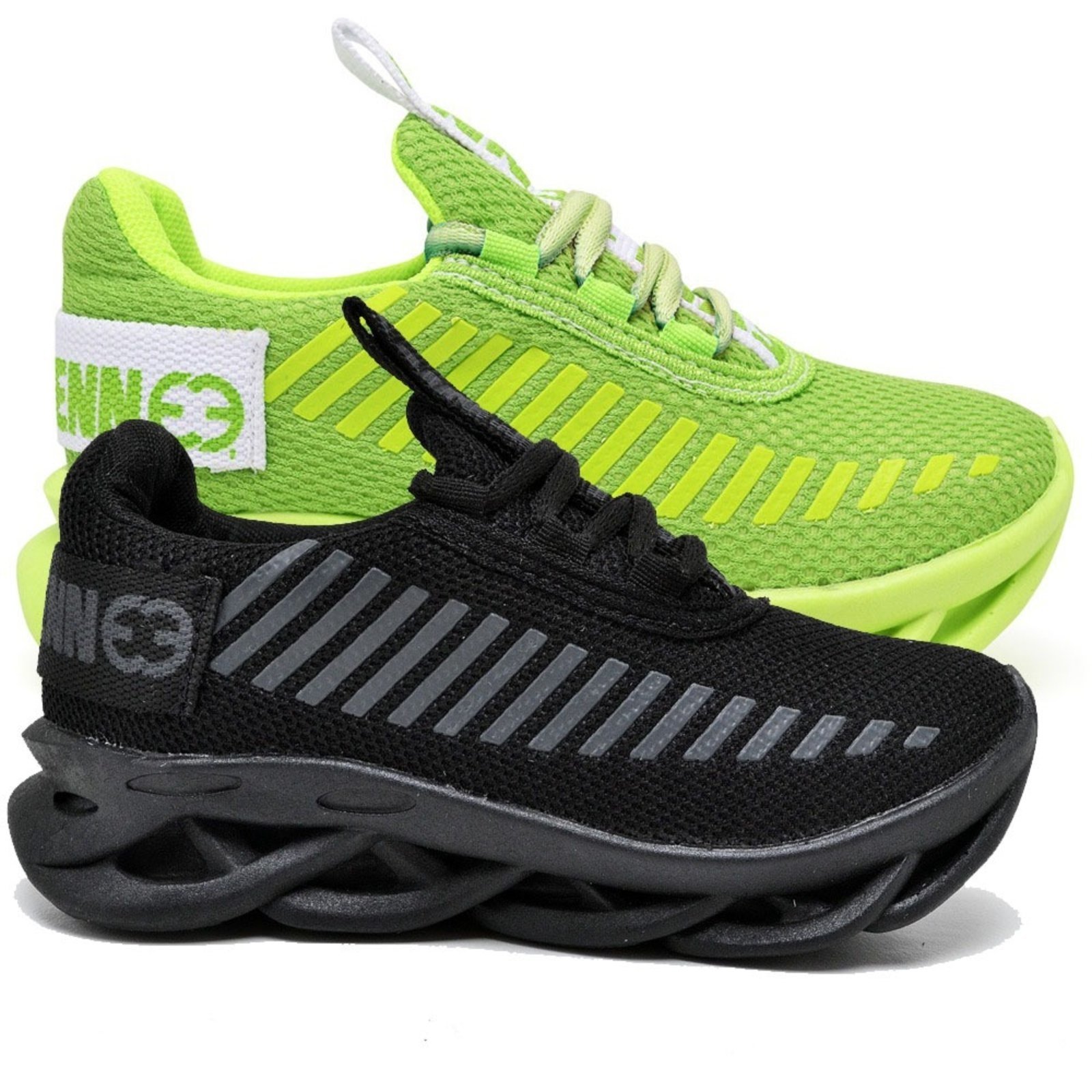 Infantil - kit 2 Tênis Menino Evoltenn Sola Trança Escolar Black e Verde