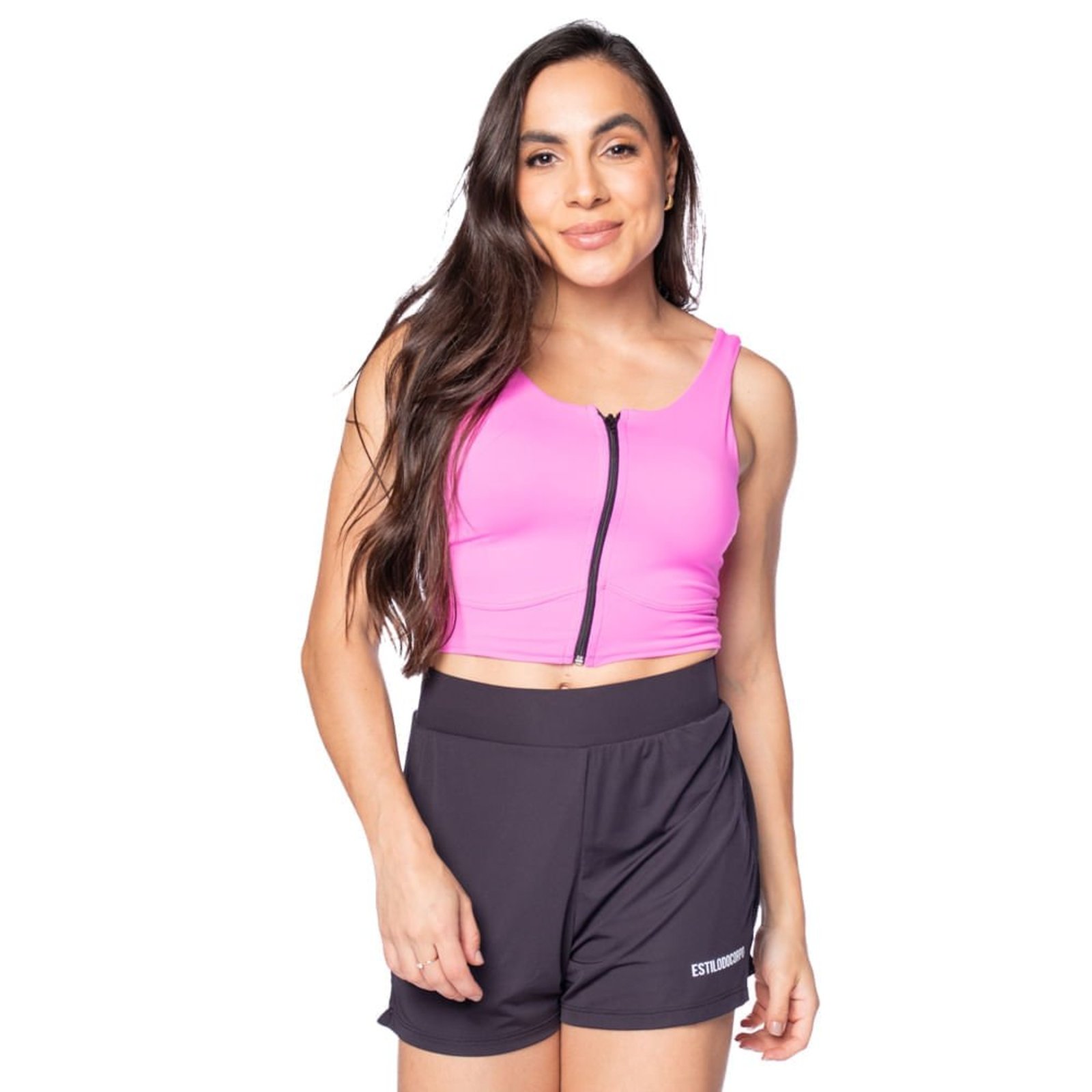 Top Feminino Estilo do Corpo com Zíper Pink