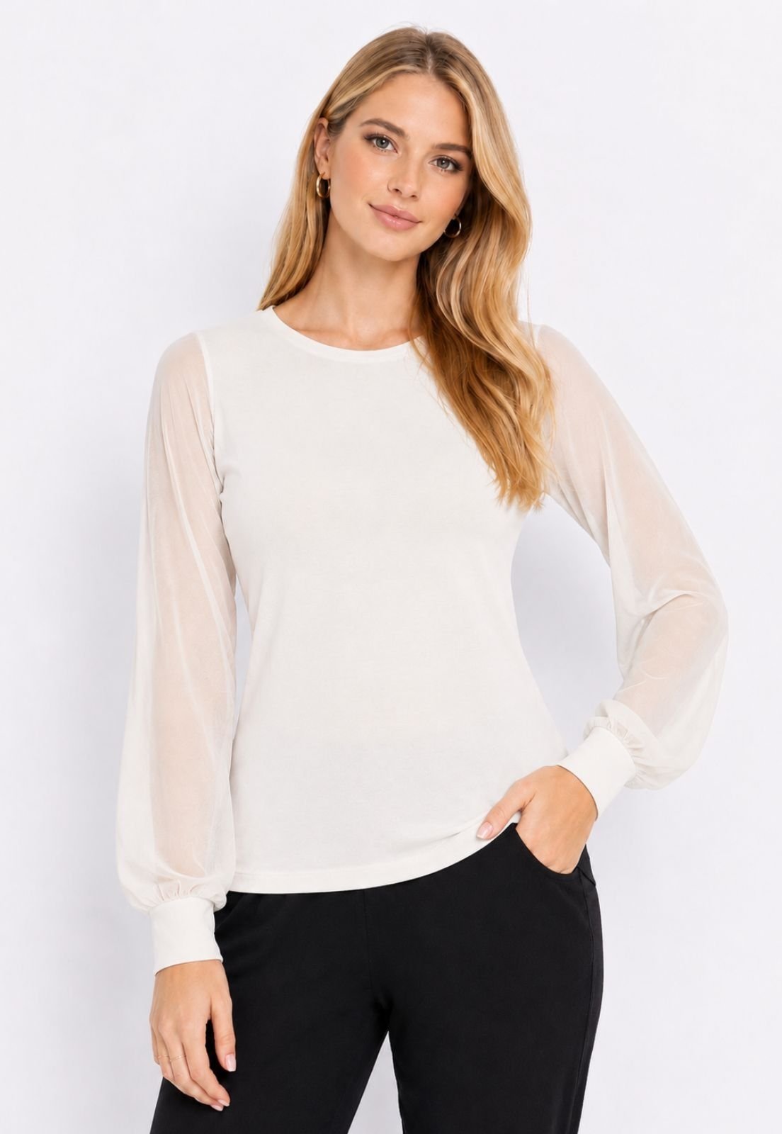 Blusa Maria Paes Manga Longa Tule Off White