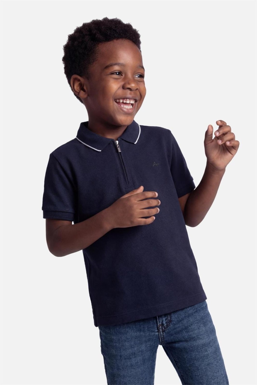 Infantil - Polo Aramis Manga Curta Friso Borda Gola Marinho