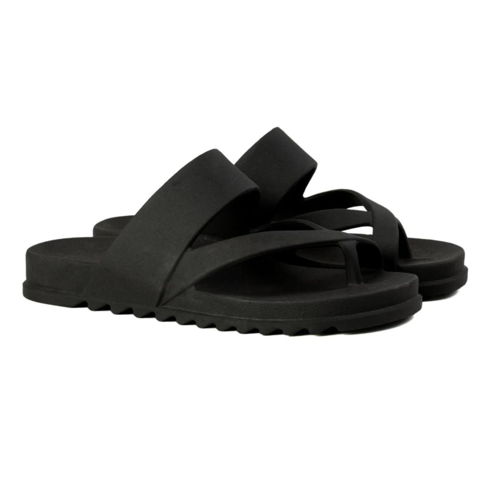 Chinelo Feminino Anna Andrade Papete Flat Casual De Dedo Nuvem Conforto Tendência Preto