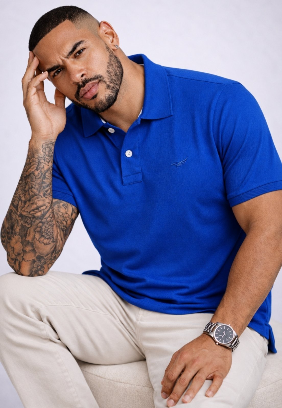 Camisa Polo Masculina Algodão Piquet Daze Modas Azul Royal