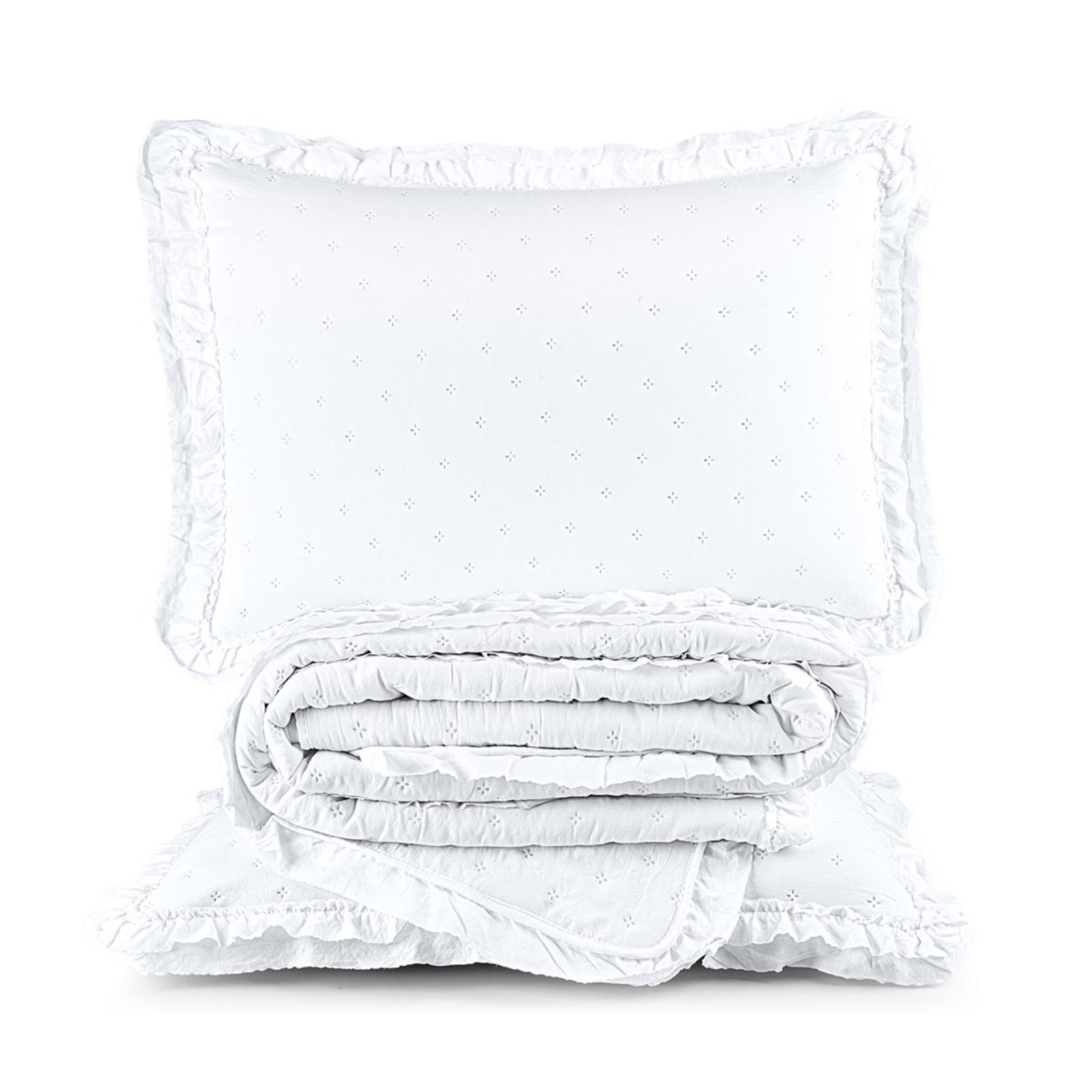 Kit Cobre Leito Colcha Casa Scarpa Vitta Queen Matelado c/ Babadinhos 200 Fios 3 Peças Branco