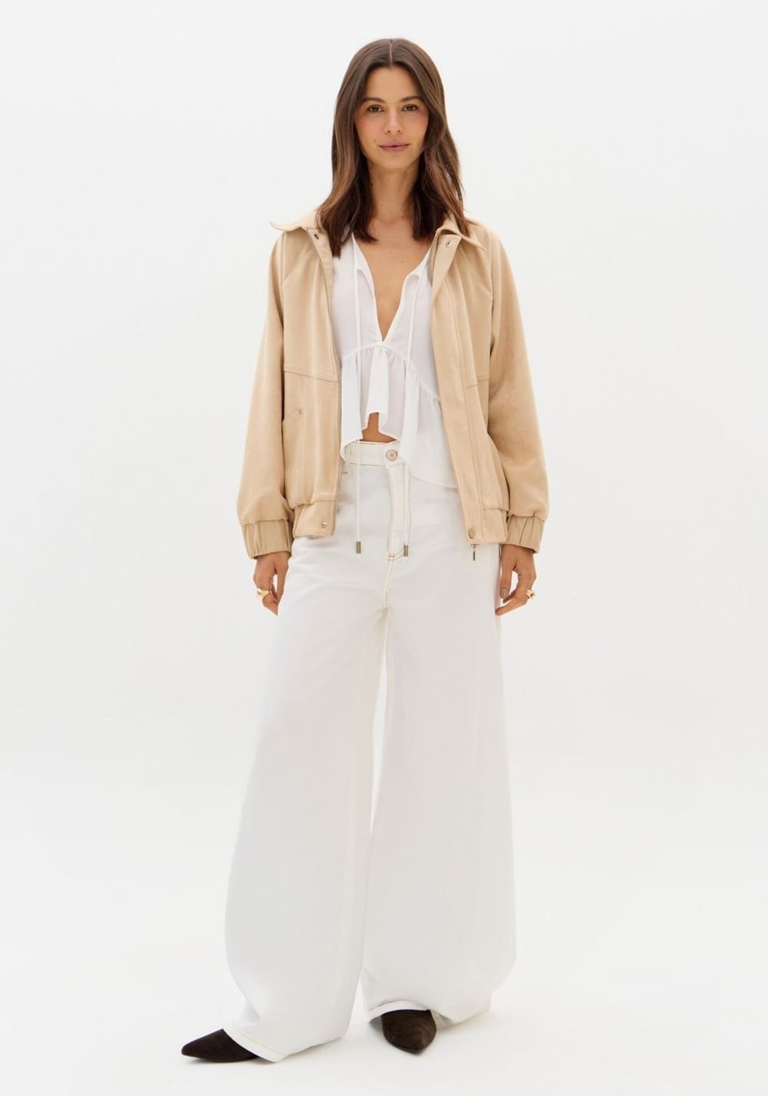 Vista 2 Calça Sarja Palazzo Cintura Média branco branco
