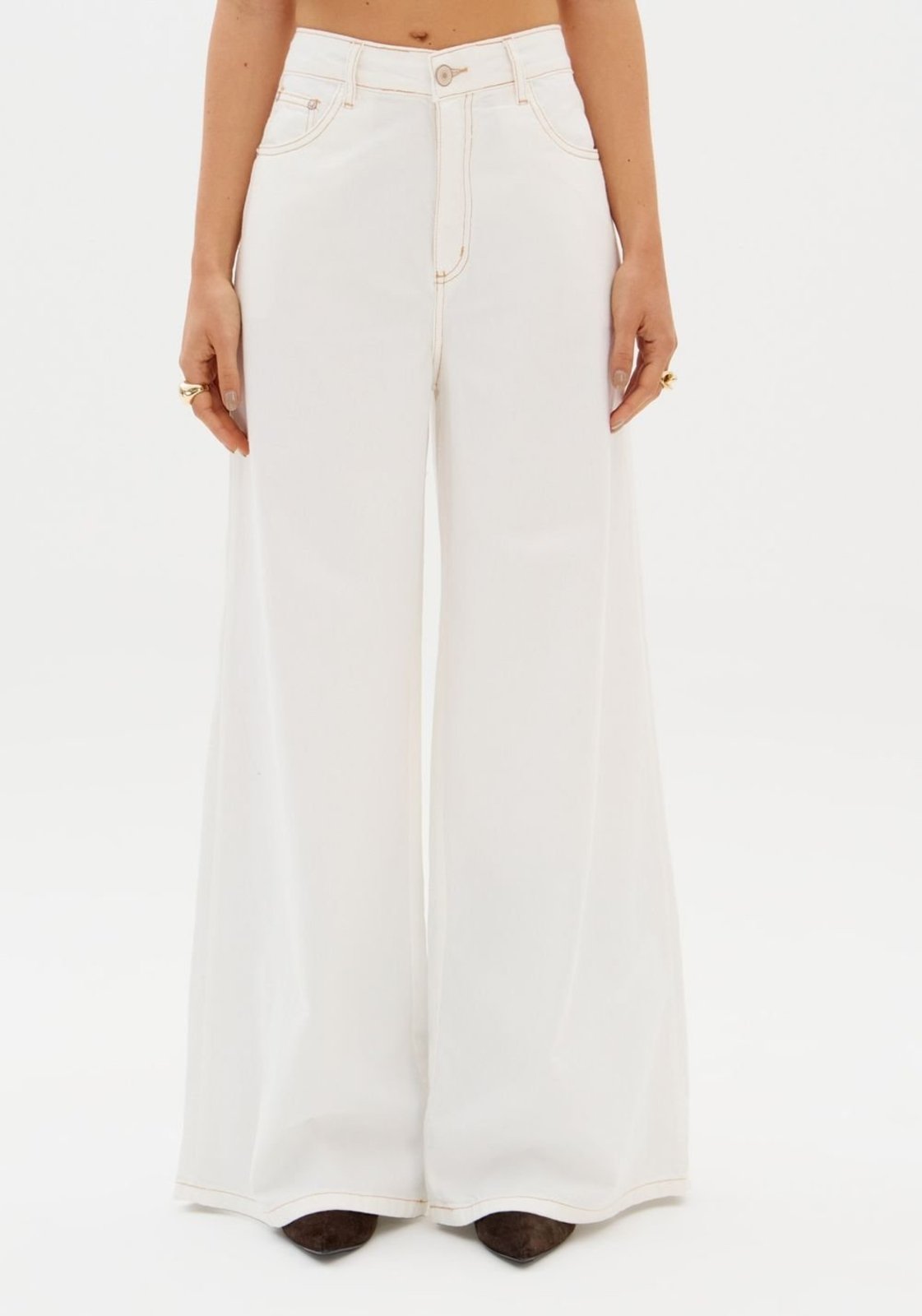 Vista 3 Calça Sarja Palazzo Cintura Média branco branco