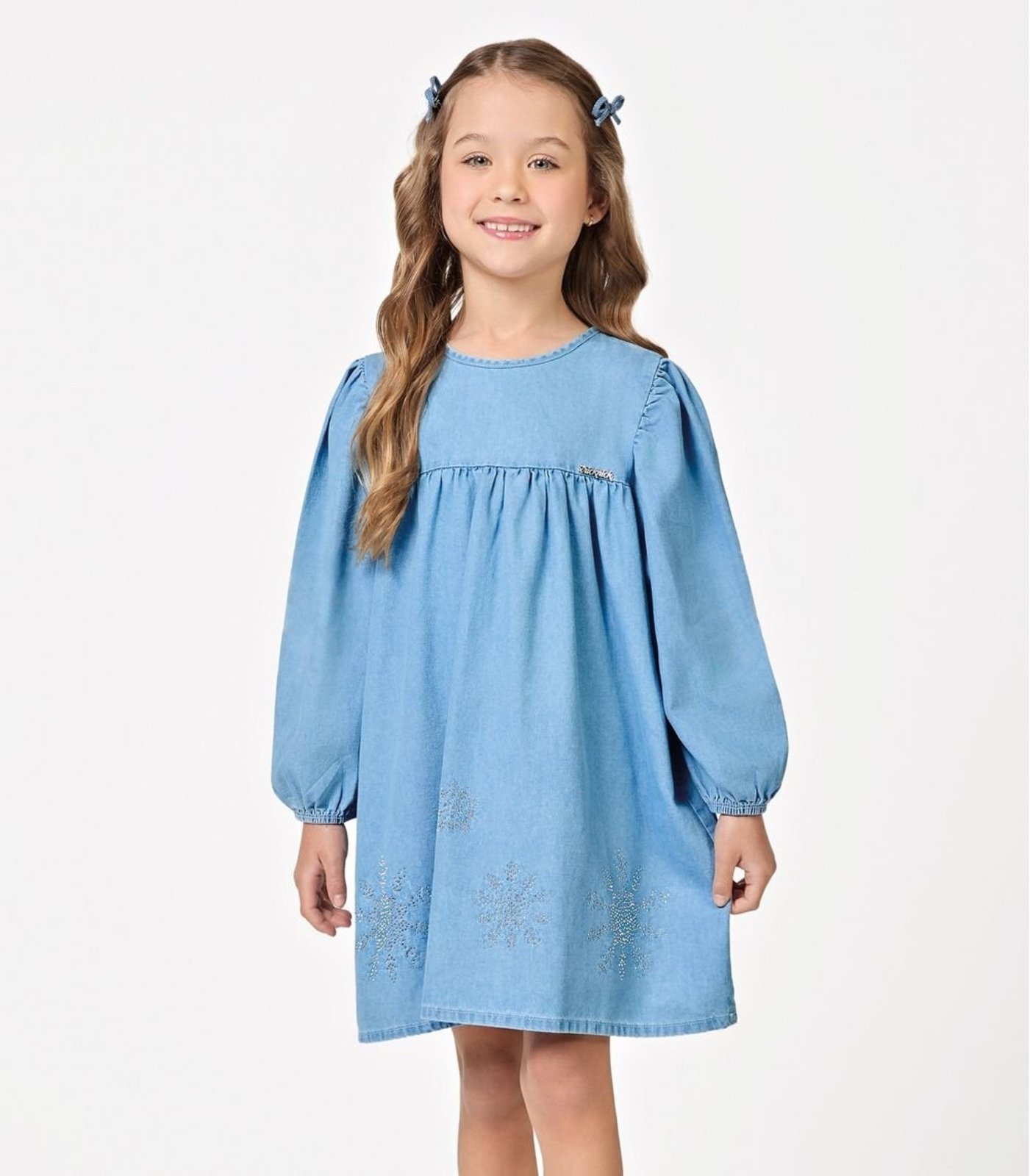 Infantil - Vestido Manga Longa Menina Denim Trick Nick Azul