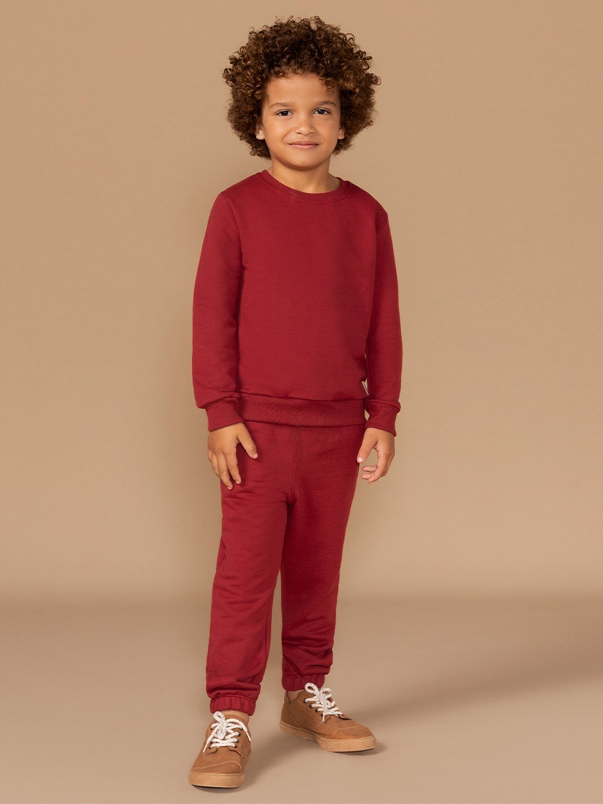 Infantil – Conjunto Bugbee Moletom Menino Blusa Manga Longa Gola Redonda Calça Vermelho Merlot
