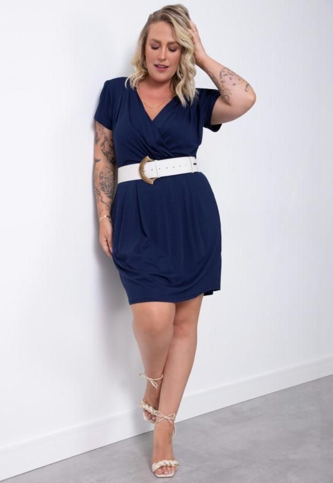 Vestido Com Decote Transpassado Azul Quintess