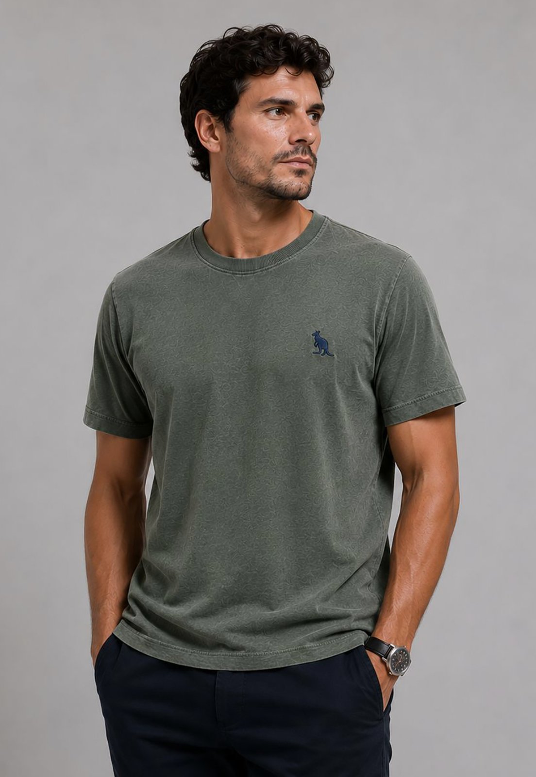 Camiseta Basica Side Walk Verde Musgo Stone