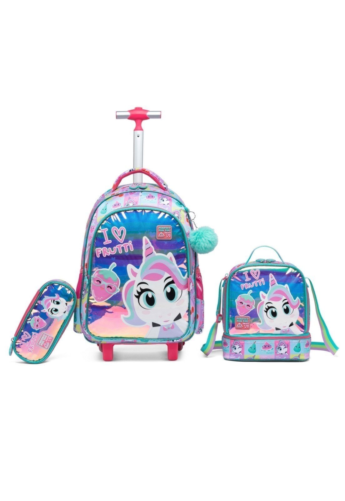 Infantil - Kit Mochila De Rodinhas Feminina Reforçada Estojo Lancheira Perfect For You