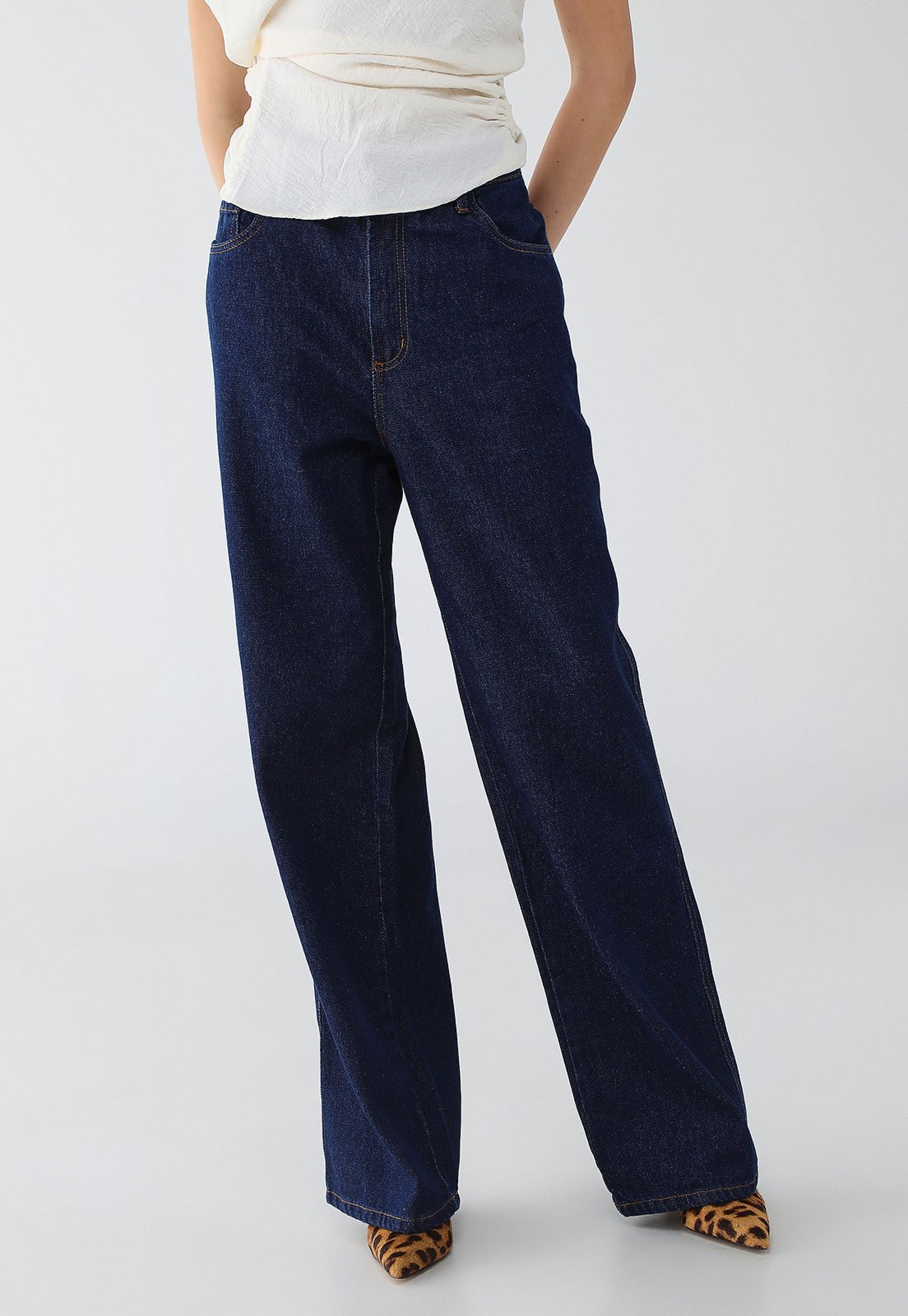 Calça Feminina Lança Perfume Wide Leg Full Length Jeans Azul Escura