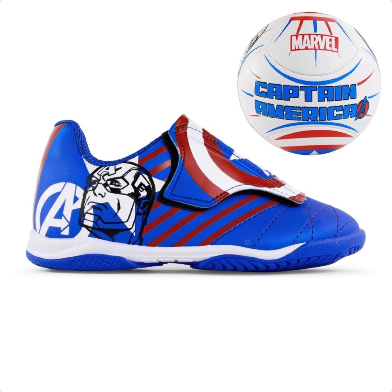 Vista 2 Infantil - Kit Chuteira + Bola Dray Marvel Original azul Dray azul