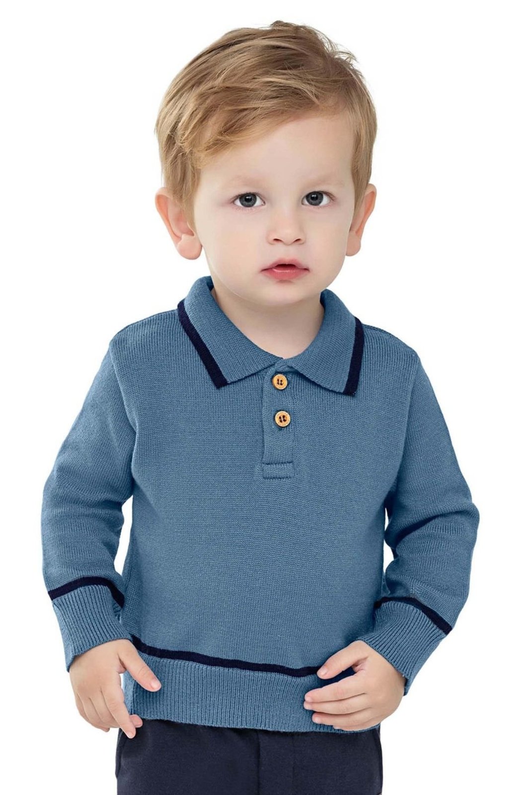 Infantil - Suéter Menino Tricô Gola Polo Colorittá Azul