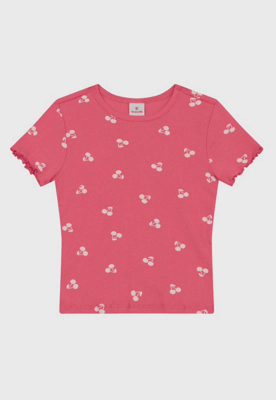 Infantil - Camiseta Brandili Estampa Cerejas Rosa