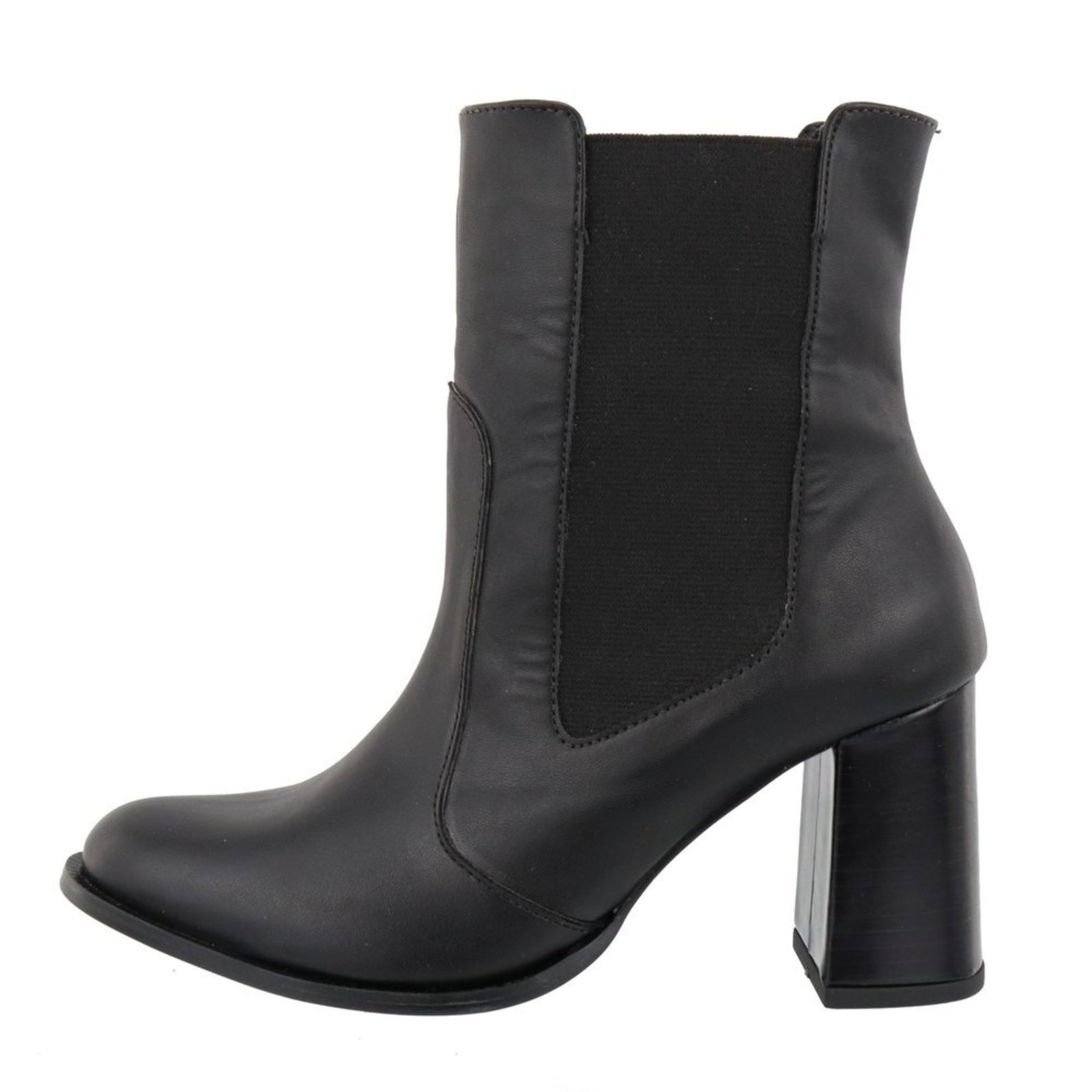 Bota Feminina LeRUCHEL Cano Curto Elástico Lateral Salto Grosso Preta