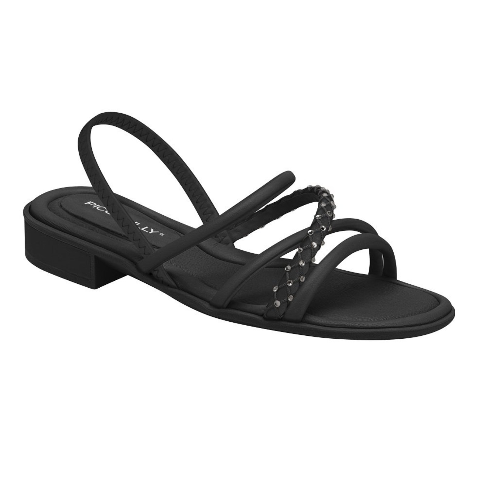 Sandália Salto Baixo Piccadilly Widefit 590085 Feminina - Preto
