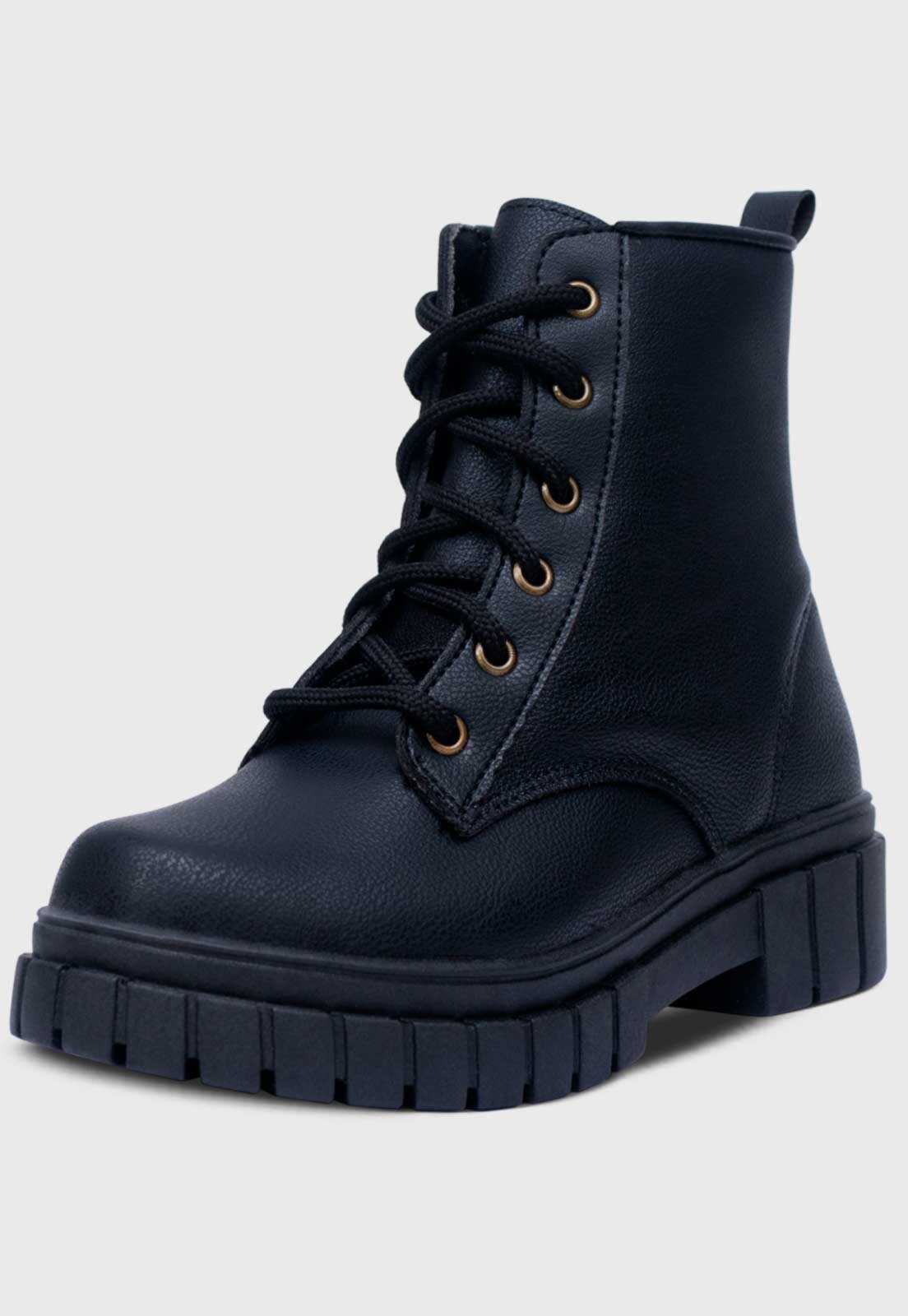 Infantil – Bota Coturno Popidi Menina Feminina Tratorado Preto
