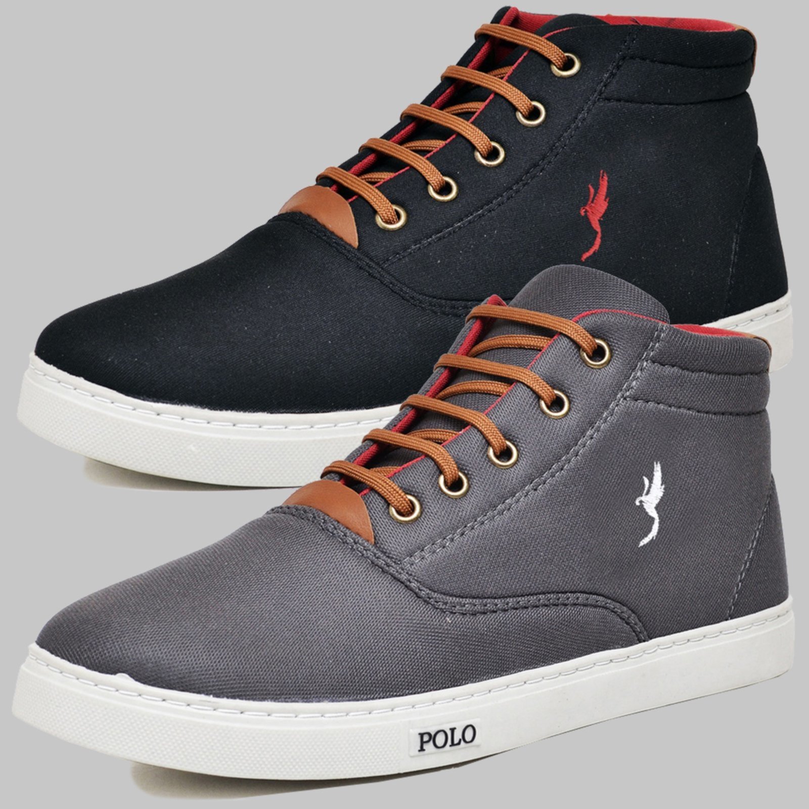 Kit 2 Pares Sapatênis Casual Botinha Masculino Polo Blu Cinza/Preto