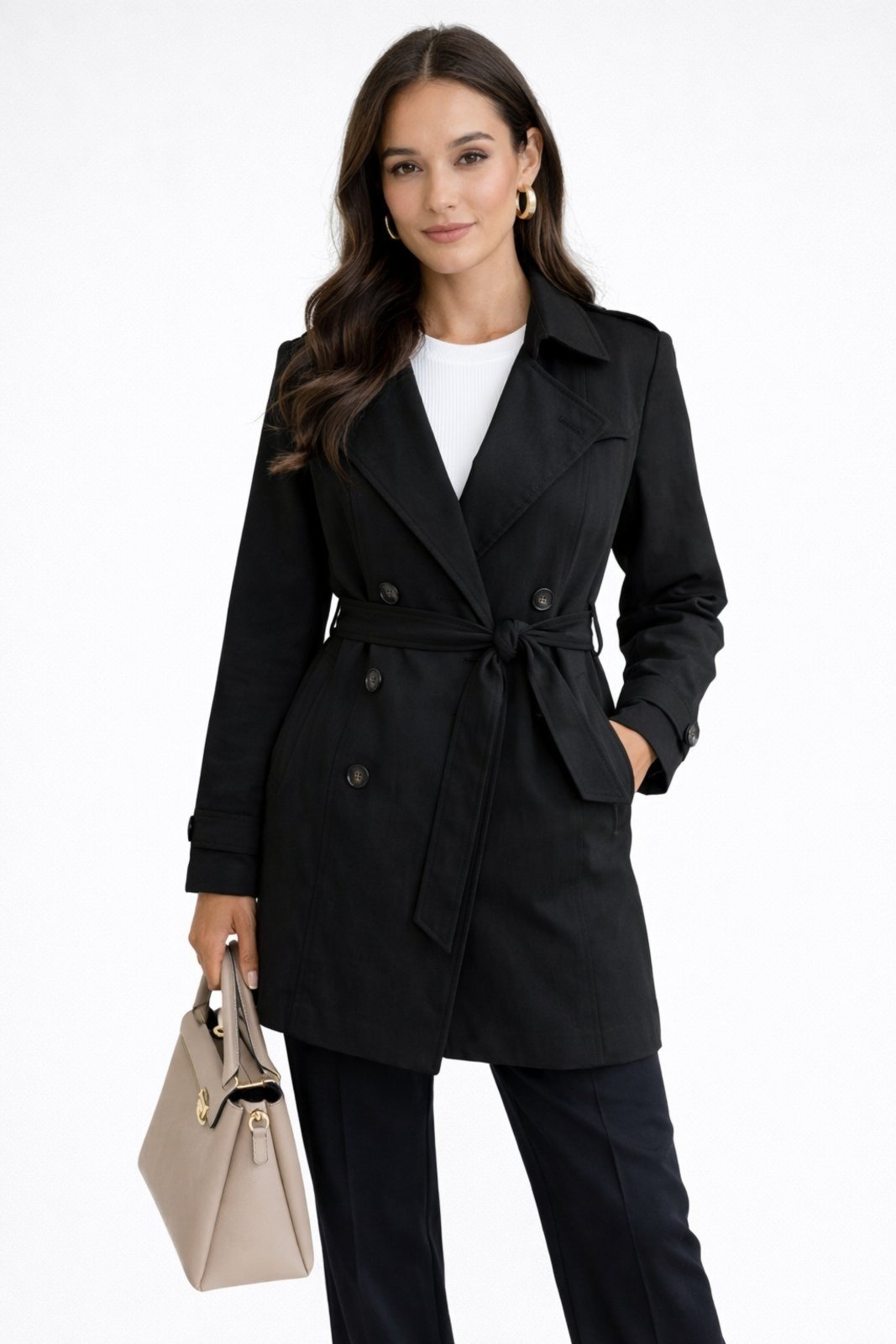 Casaco Sobretudo D Bell Outlet Fashion Com Cinto Preto