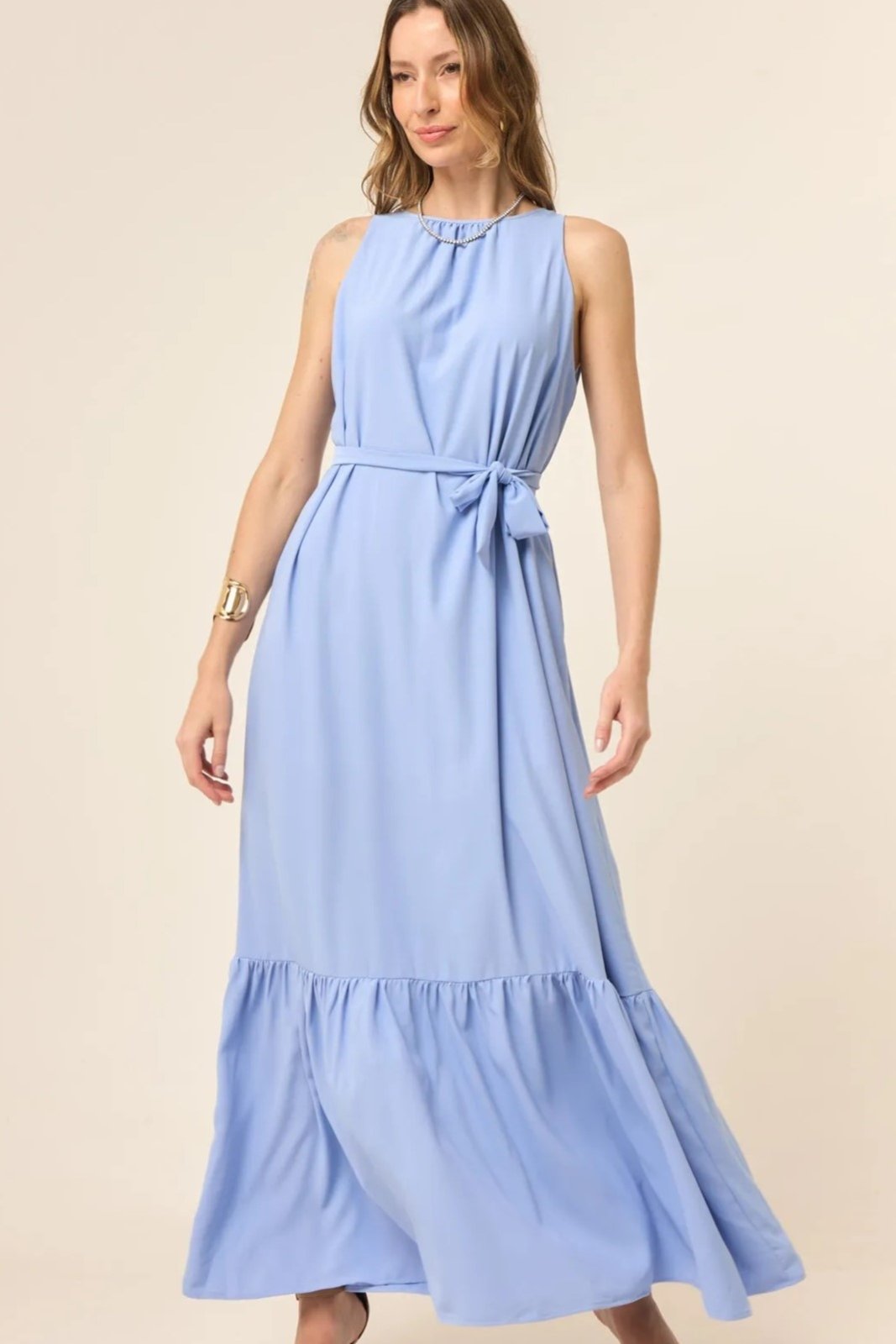 Vestido Longo Livia Alfaiataria Caimento Leve Azul Serenity