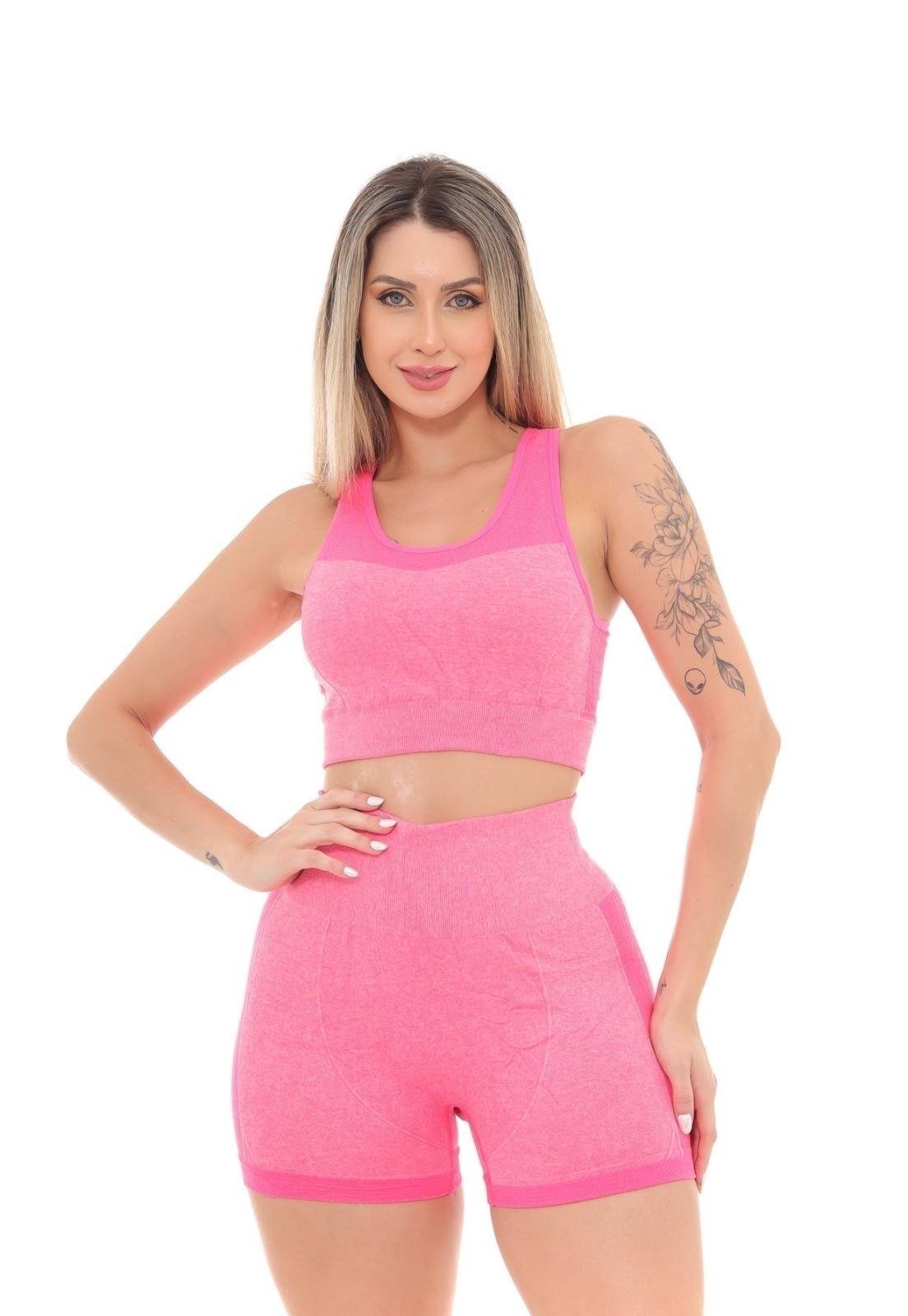Conjunto Top e Shorts GARAIS MODA Fitness Rosa