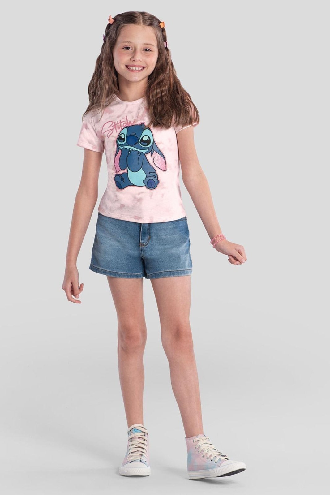 Infantil – Blusa menina tiedye do Stitch Brandili Rosa