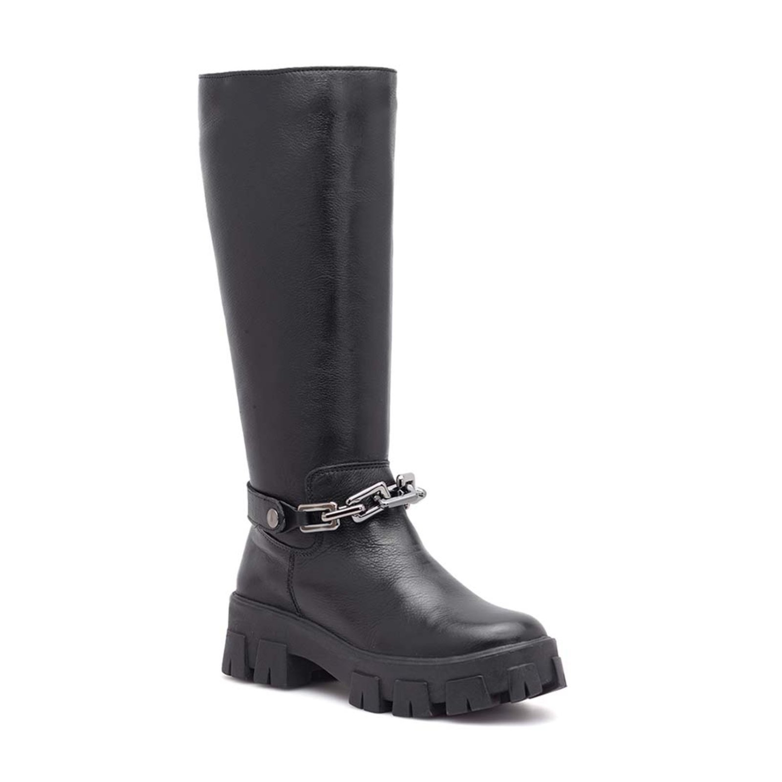 Bota Couro Via Miss Cano Longo Corrente Preto