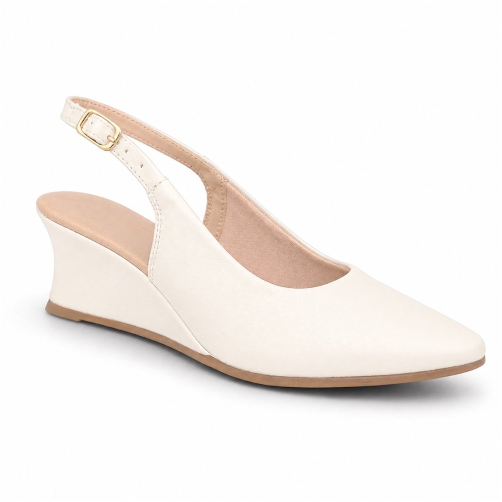 Slingback Feminino Salto Anabela Sandália Casual Takata Off White Sintético