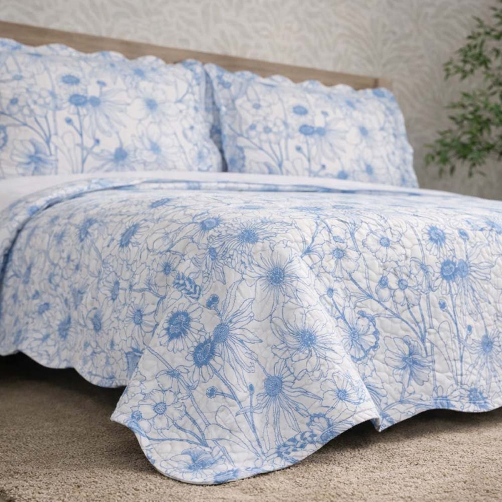 Kit Cobre Leito Evolution Casal Estampado Floral Dupla Face Colcha 3 Peças Botanique