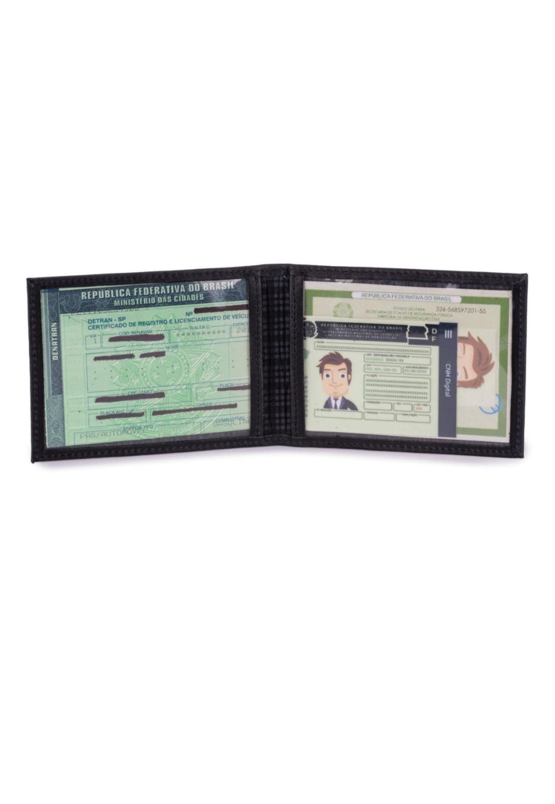 Porta Documentos Crlv/cnh Carro/moto/caminhão Couro Legítimo Ello Griff Preto