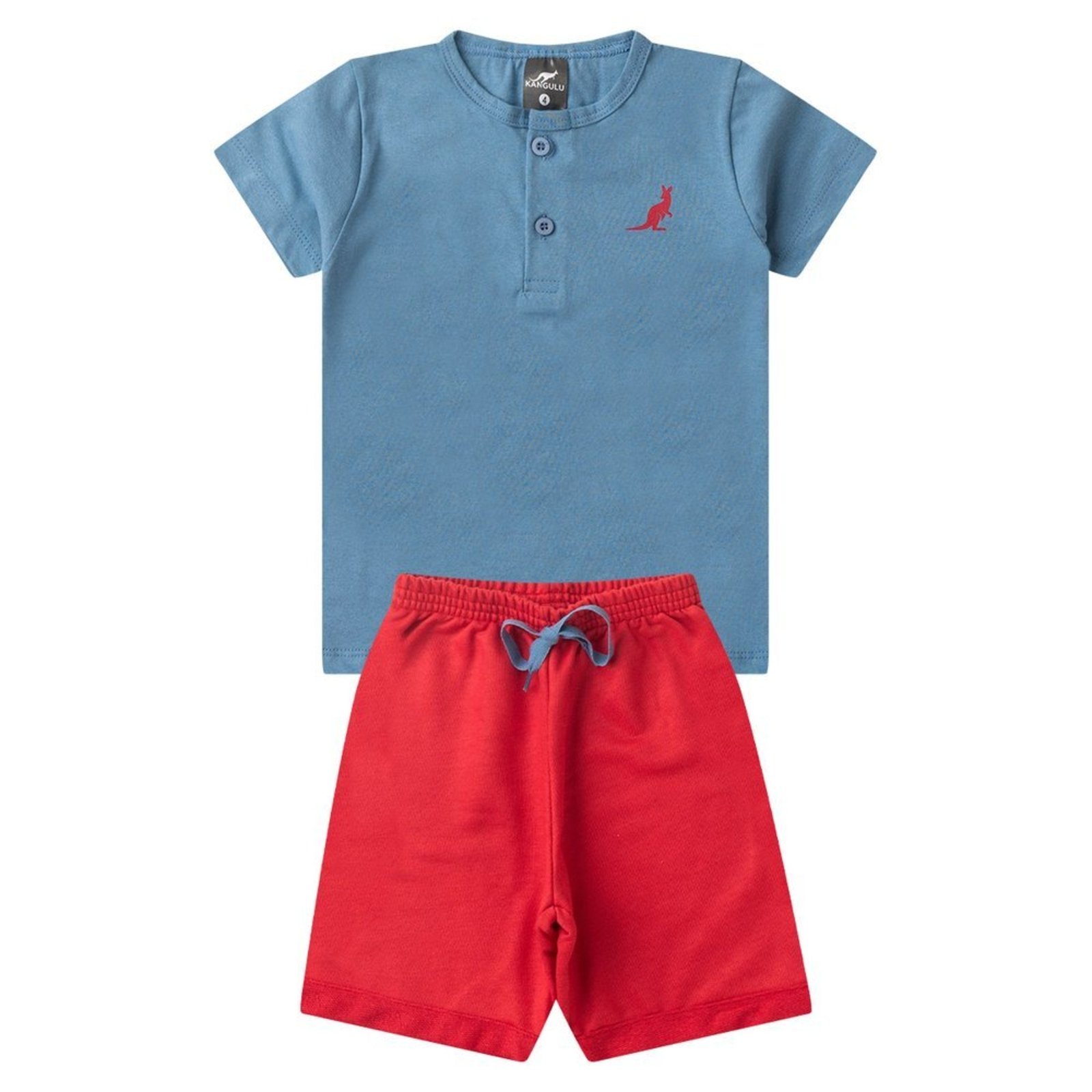 Infantil - Conjunto Menino Com Botões Algodão Premium Verão Kangulu