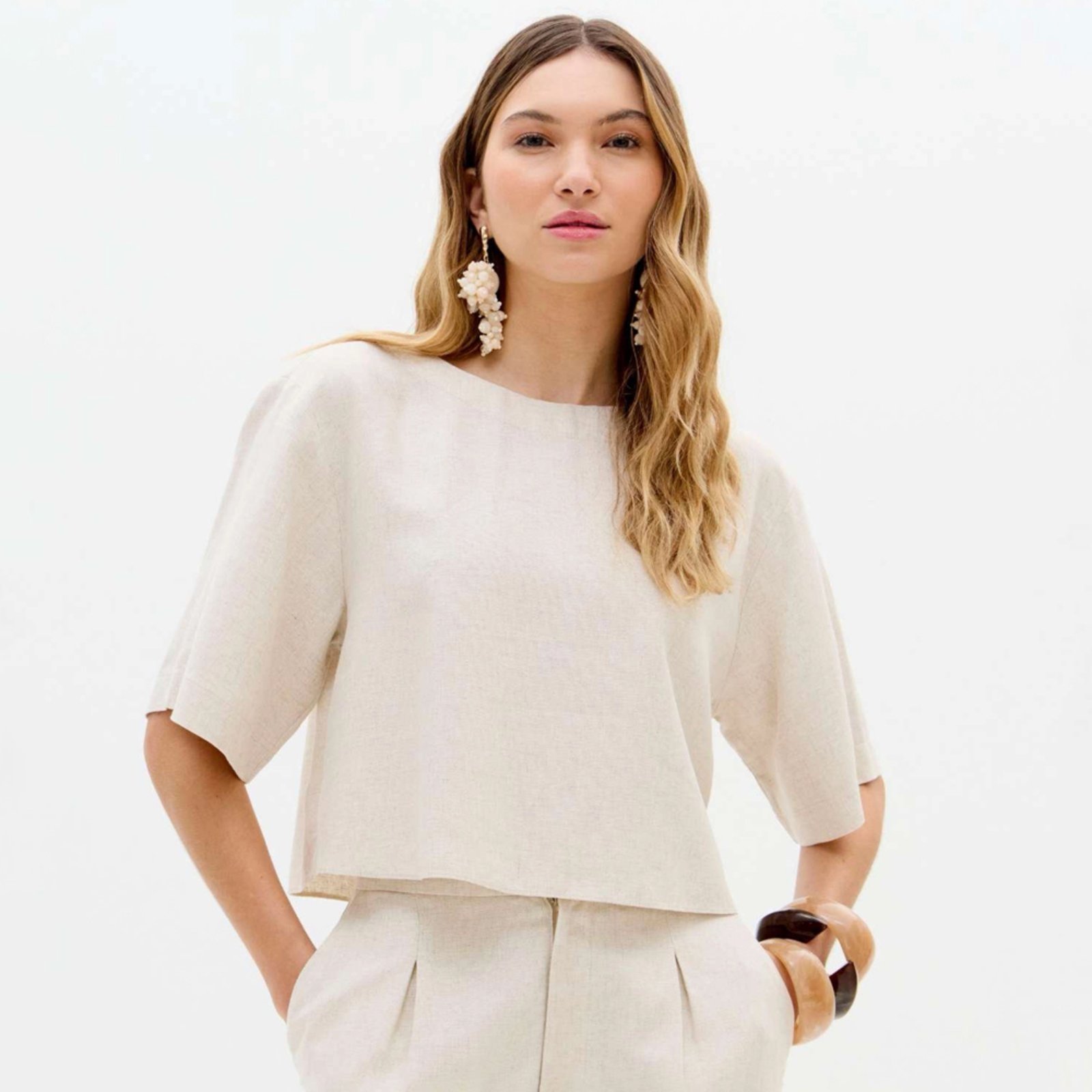 Blusa Lança Perfume Mc Linho Ve26 Off White Feminino