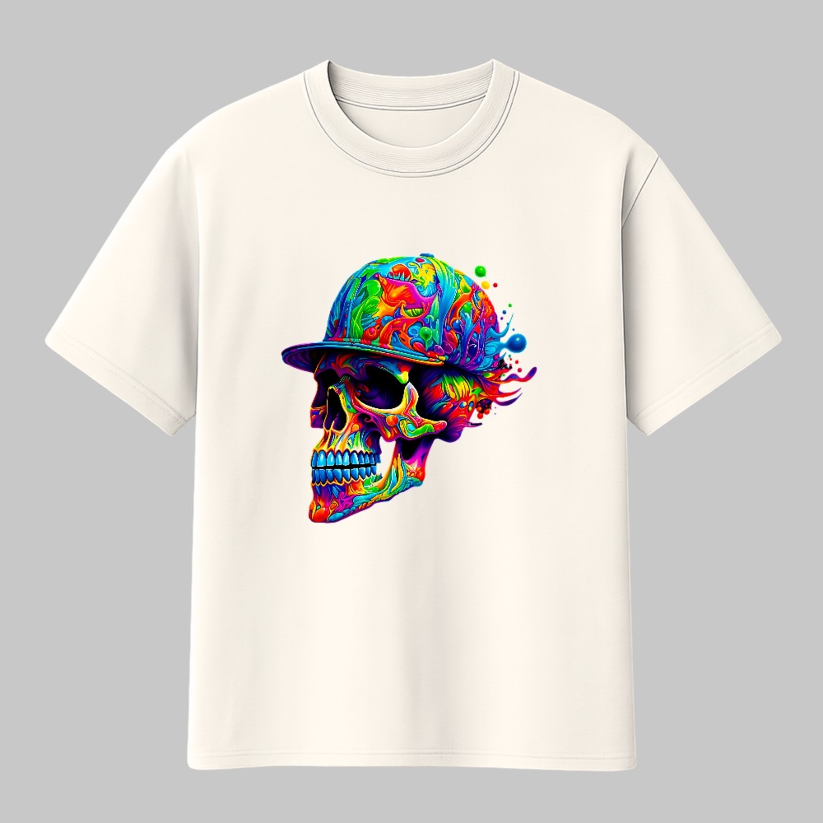 Camiseta Básica Skull Psychedelic Street Unissex Off White