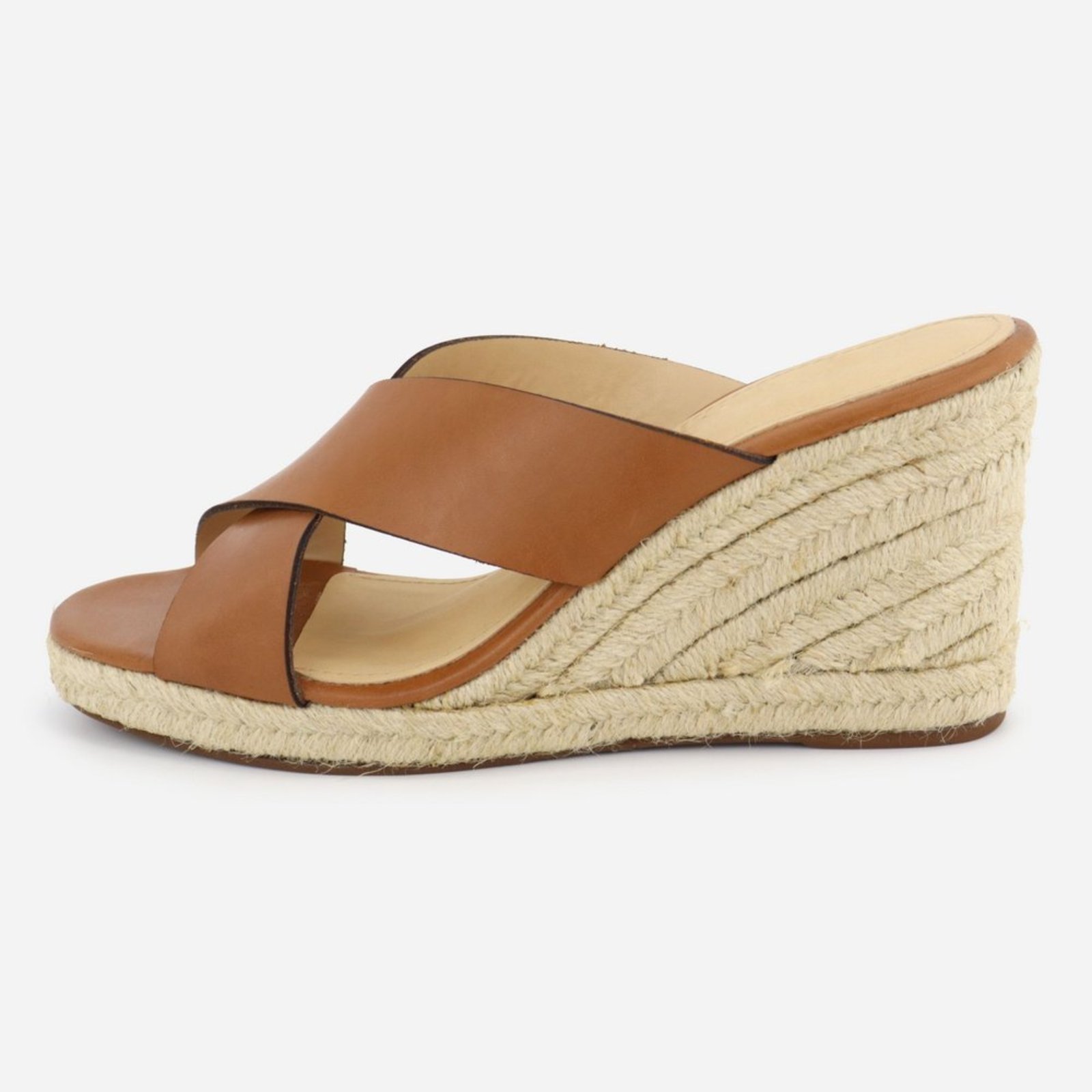 Sandália Feminina Anabela Couro Espadrille Plataforma Confortável Casual Maria Paula Camel