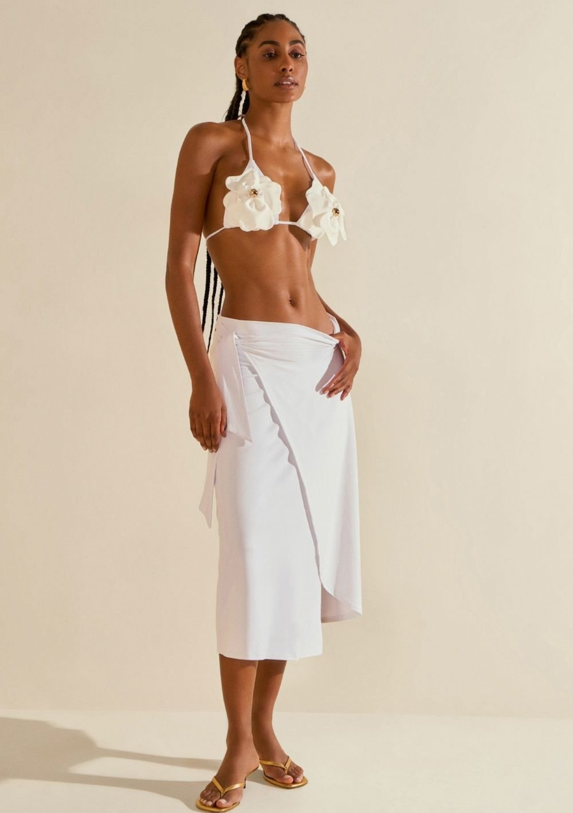 Saia Morena Rosa Evasê Média Midi Off Off-white