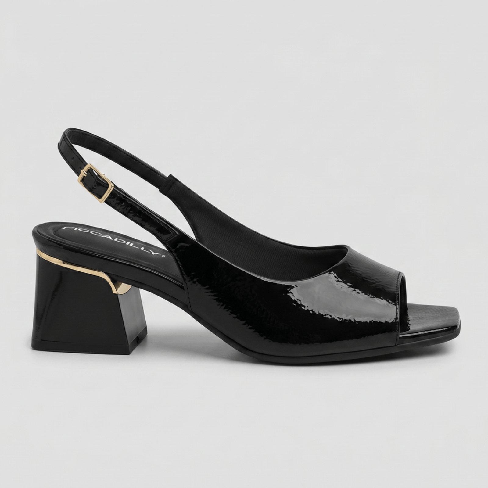 Slingback Peep Toe Renee Salto Médio Preto
