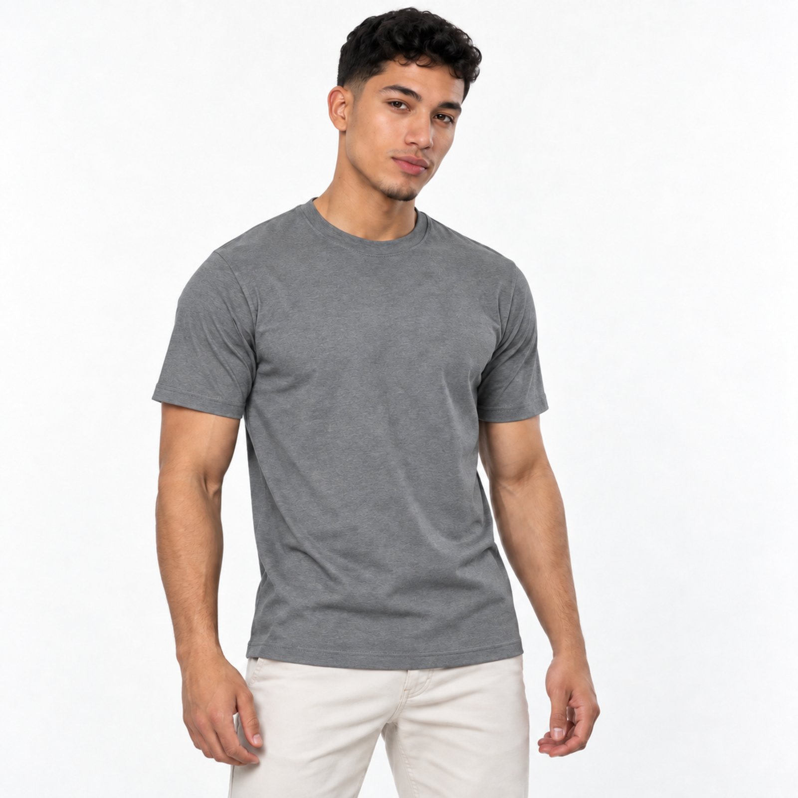 Camiseta Masculina Básica Lisa Manga Curta Algodão e Poliéster Slim Fitness - Cinza