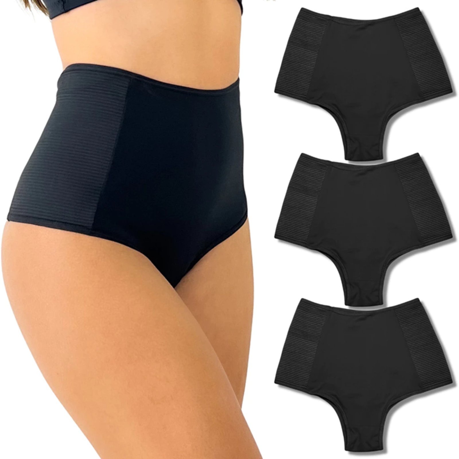 Kit 3 Calcinha Cinta Modeladora Cintura Alta Segura Culote Preto