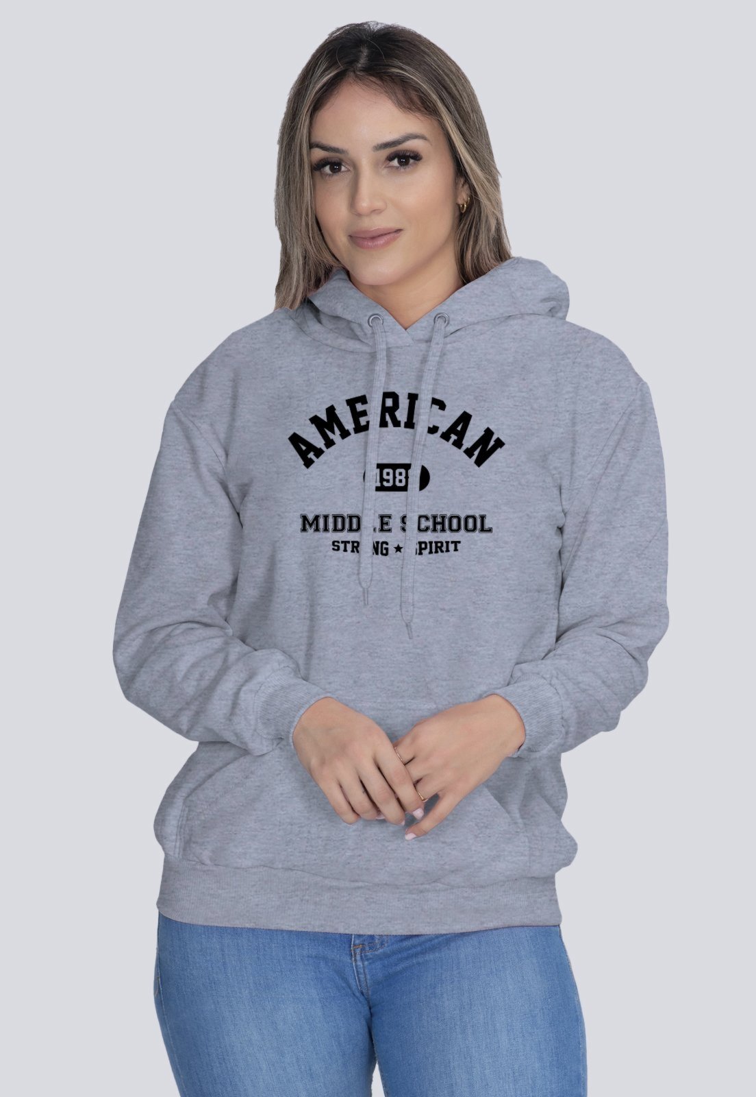 Vista 2 Moletom Feminino Flanelado Blusa de Frio American 1988 Lucas Lunny cinza Lucas Lunny cinza
